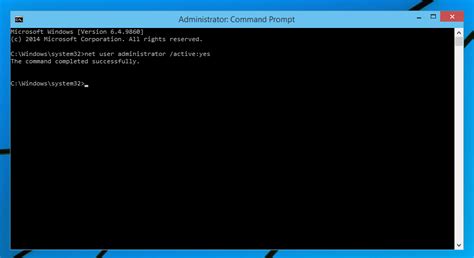 Command to activate administrator in windows 10